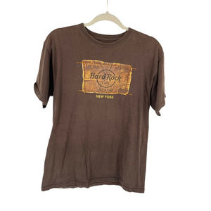 Hard Rock Cafe Mens Short Sleeve T-Shirt New York Brown M 100% Cotton